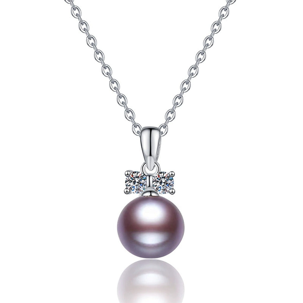 Purple Pearl Moissanite Pendant Necklace in White Gold-Plated S925 Sterling Silver on clean white background showing the purple pearl pendant with a round moissanite accent