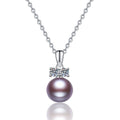 Purple Pearl Moissanite Pendant Necklace in White Gold-Plated S925 Sterling Silver on clean white background showing the purple pearl pendant with a round moissanite accent