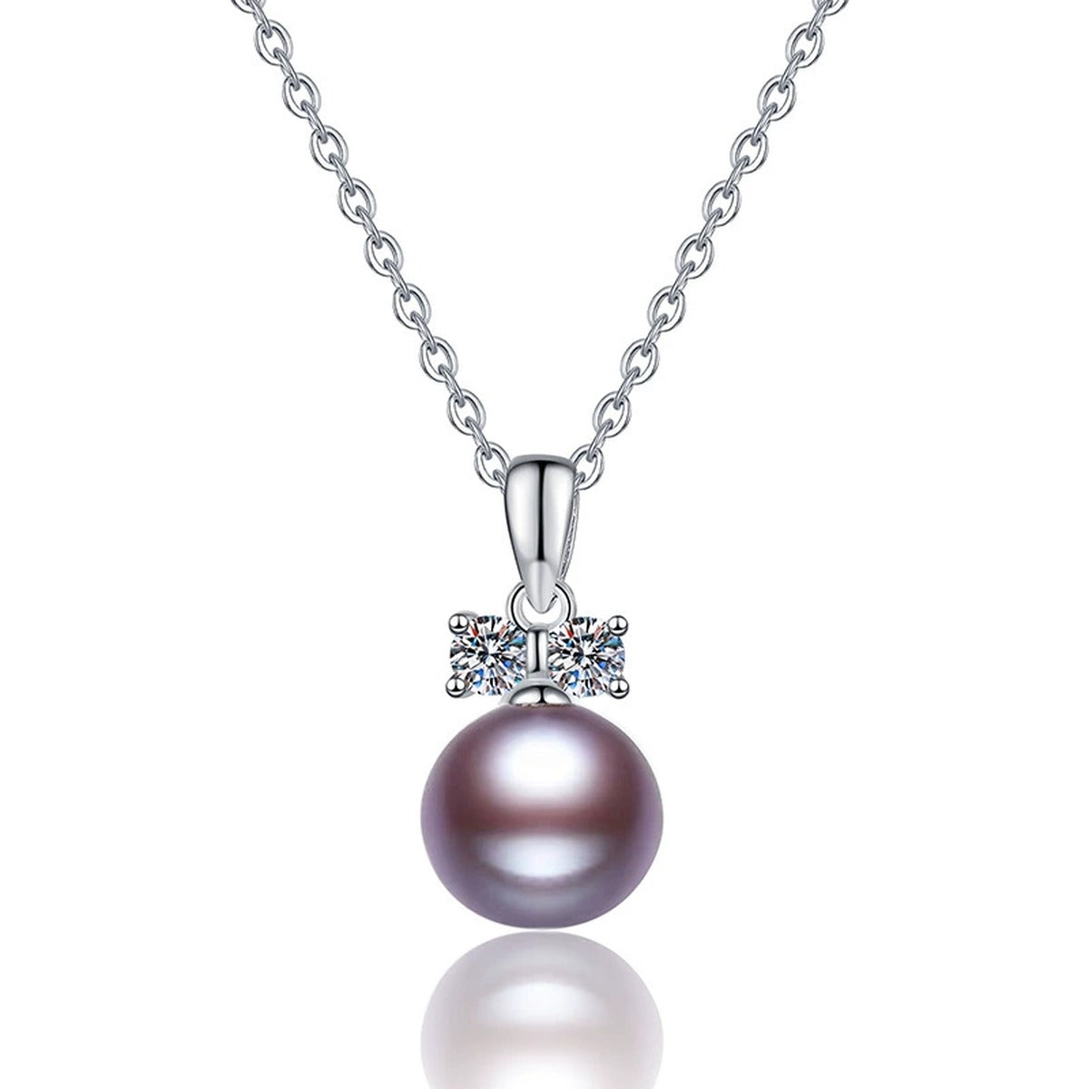 Purple Pearl Moissanite Pendant Necklace in White Gold-Plated S925 Sterling Silver on clean white background showing the purple pearl pendant with a round moissanite accent