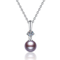 Purple Pearl Moissanite Pendant Necklace in White Gold-Plated S925 Sterling Silver on clean white background showing the slender purple pearl pendant with a round moissanite accent
