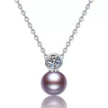 Purple Pearl Moissanite Pendant Necklace in White Gold-Plated S925 Sterling Silver on clean white background showing the compact purple pearl pendant with a round moissanite accent