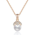 Freshwater Pearl Pendant Necklace with Cubic Zirconia in Gold-Plated S925 Sterling Silver on clean white background showing the freshwater pearl pendant with cubic zirconia detail
