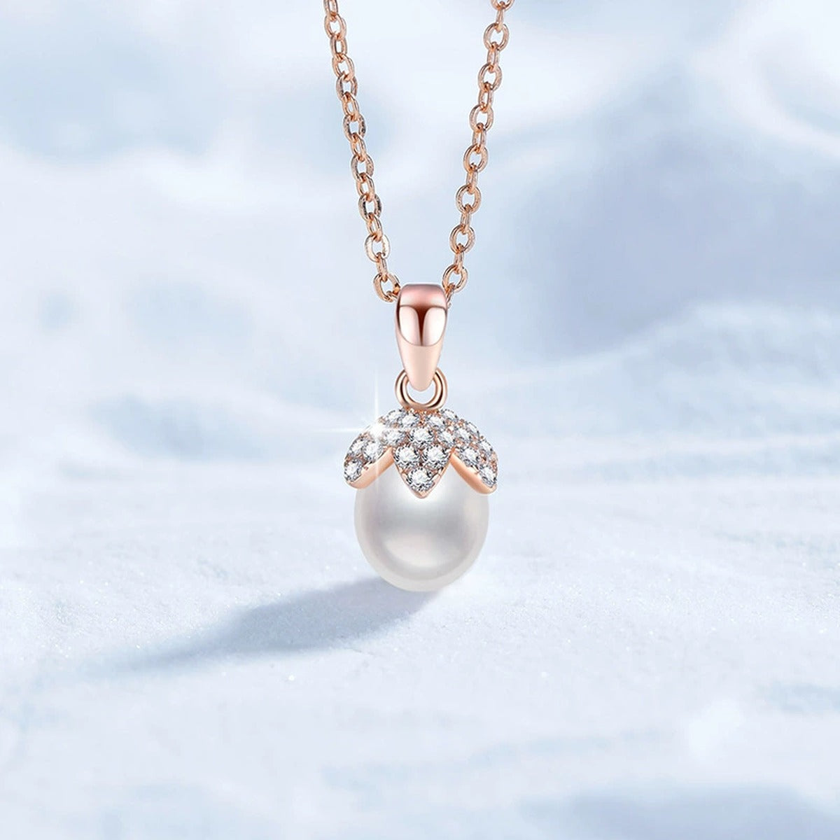 Freshwater Pearl Pendant Necklace with Cubic Zirconia in Gold-Plated S925 Sterling Silver close-up product detail view