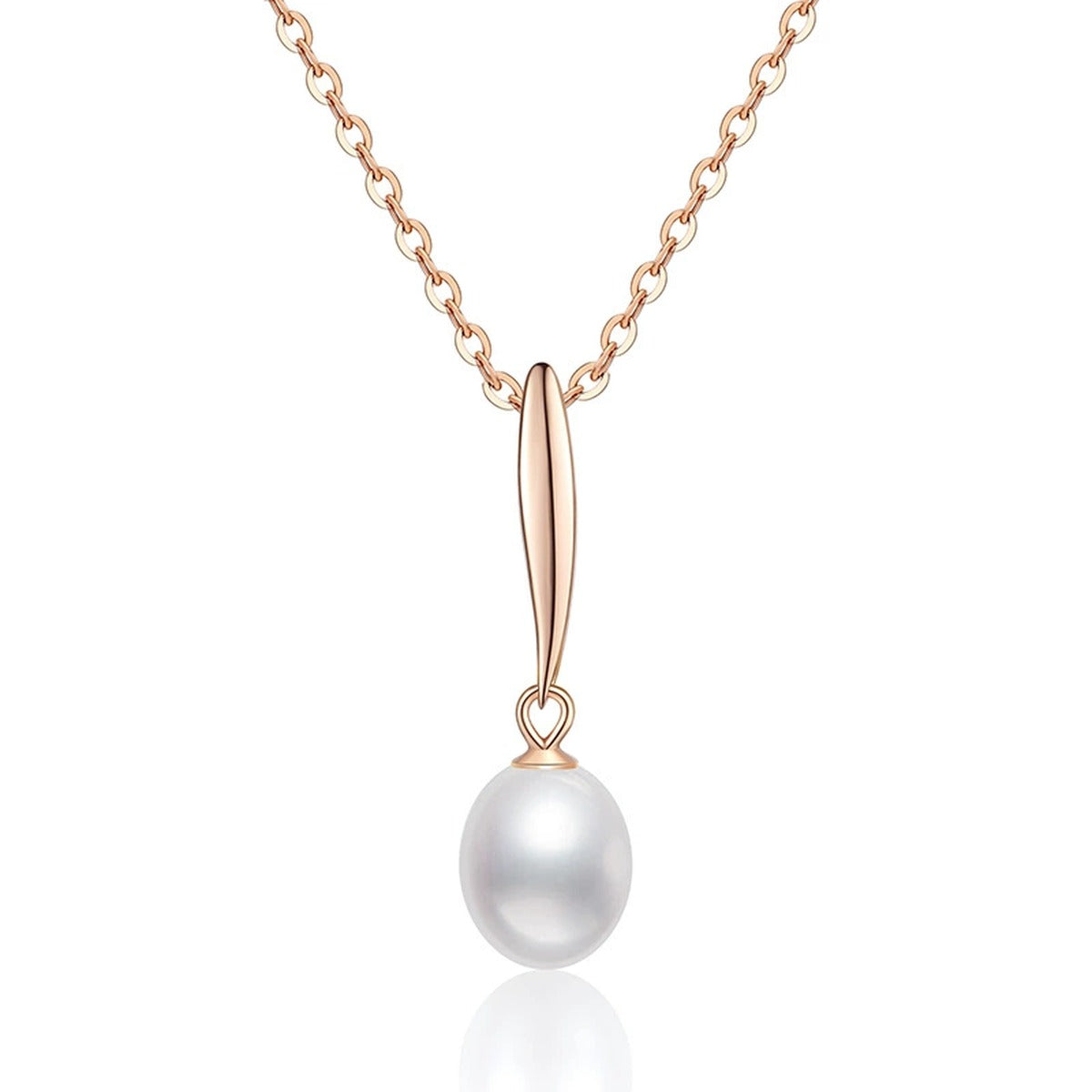 Freshwater Pearl Pendant Necklace in Gold-Plated S925 Sterling Silver on clean white background showing the elongated freshwater pearl pendant in a gold-plated setting
