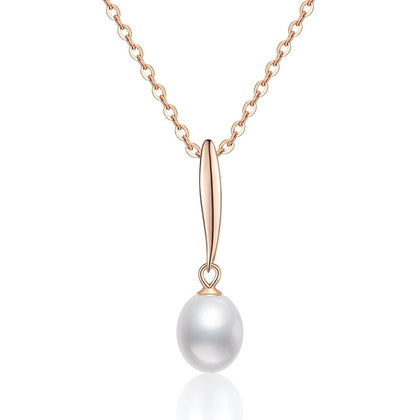 Freshwater Pearl Pendant Necklace in Gold-Plated S925 Sterling Silver on clean white background showing the elongated freshwater pearl pendant in a gold-plated setting