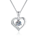 Heart Halo Moissanite Pendant Necklace in Platinum-Plated S925 Sterling Silver on clean white background