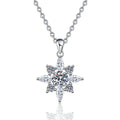 Starburst Moissanite Pendant Necklace in Platinum-Plated S925 Sterling Silver on clean white background