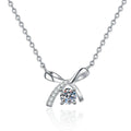 Bow Moissanite Pendant Necklace in Platinum-Plated S925 Sterling Silver on clean white background
