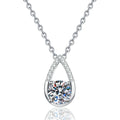 Teardrop Moissanite Pendant Necklace in Platinum-Plated S925 Sterling Silver on clean white background