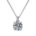 Round Solitaire Moissanite Pendant Necklace in Platinum-Plated S925 Sterling Silver on clean white background