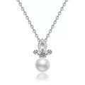 Moissanite Freshwater Pearl Pendant Necklace with Cubic Zirconia in White Gold-Plated S925 Sterling Silver on clean white background showing the freshwater pearl pendant with a small moissanite and cubic zirconia accent