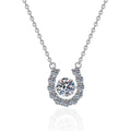 Horseshoe Halo Moissanite Pendant Necklace in Platinum-Plated S925 Sterling Silver on clean white background