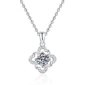Quatrefoil Halo Moissanite Pendant Necklace in Platinum-Plated S925 Sterling Silver on clean white background