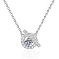 Swirl Halo Moissanite Pendant Necklace in Platinum-Plated S925 Sterling Silver on clean white background