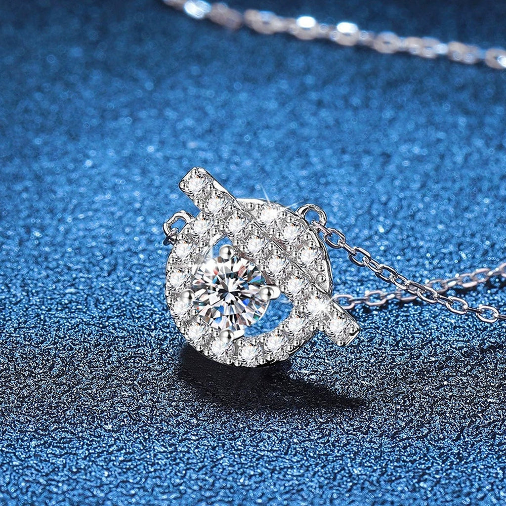 Swirl Halo Moissanite Pendant Necklace in Platinum-Plated S925 Sterling Silver blue background product view