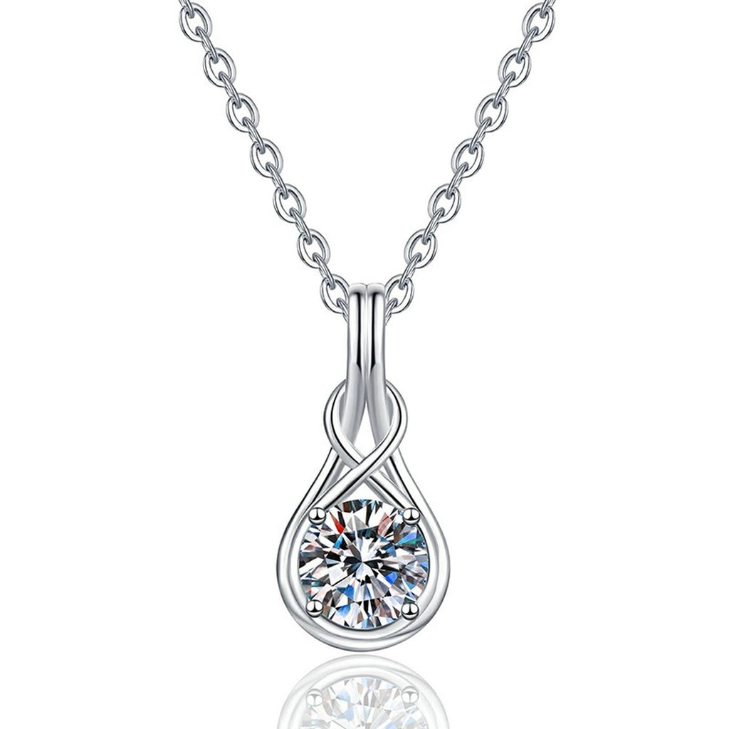 Teardrop Twist Moissanite Pendant Necklace in Platinum-Plated S925 Sterling Silver on clean white background
