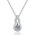 Pave Teardrop Moissanite Pendant Necklace in Platinum-Plated S925 Sterling Silver on clean white background