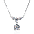 Bow Drop Moissanite Pendant Necklace in Platinum-Plated S925 Sterling Silver on clean white background