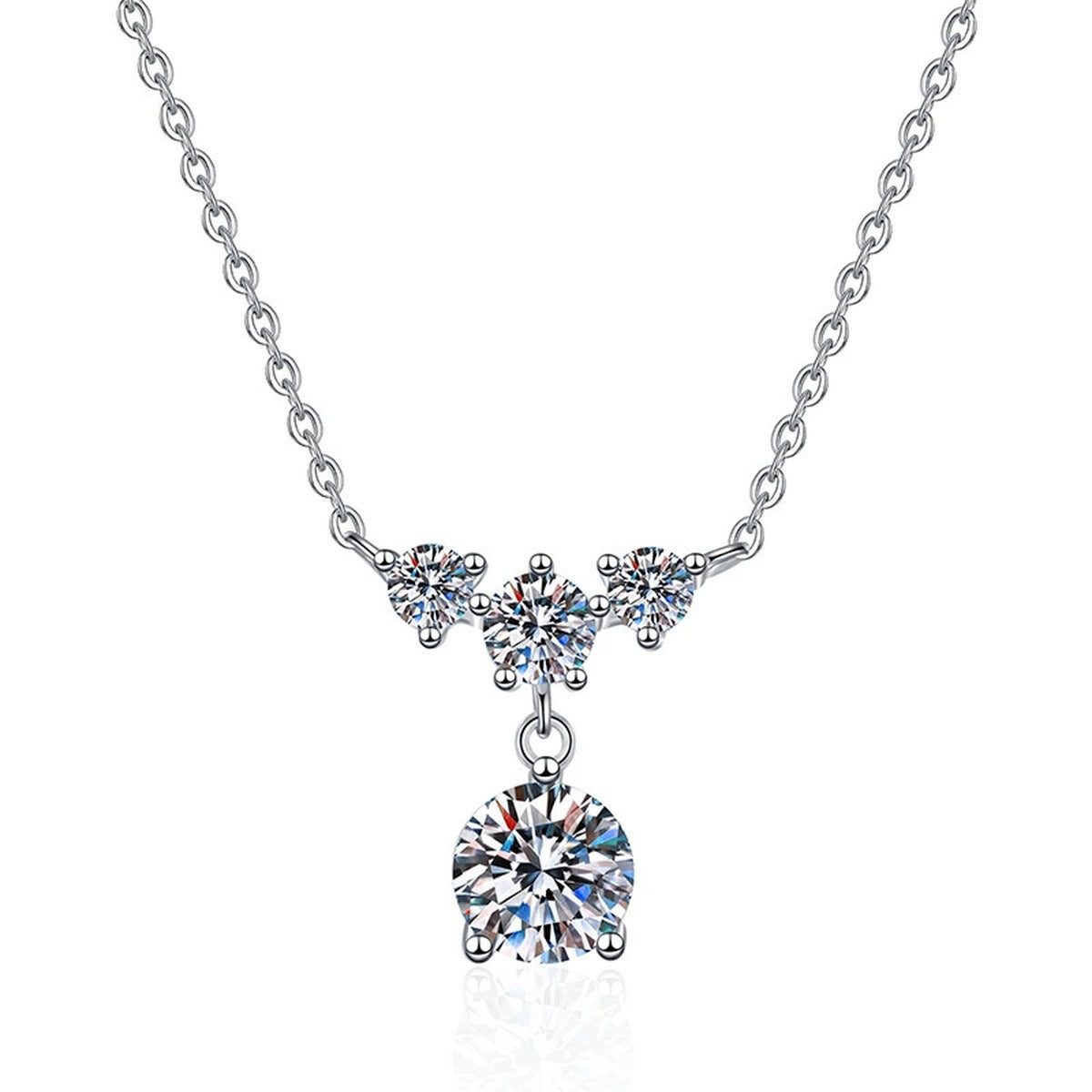 Bow Drop Moissanite Pendant Necklace in Platinum-Plated S925 Sterling Silver on clean white background