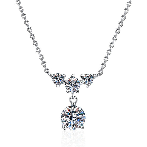 Bow Drop Moissanite Pendant Necklace in Platinum-Plated S925 Sterling Silver on clean white background