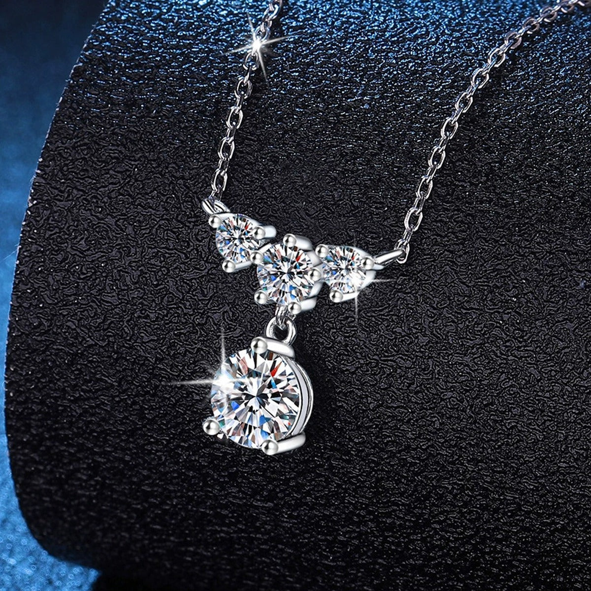 Bow Drop Moissanite Pendant Necklace in Platinum-Plated S925 Sterling Silver dark background product display view
