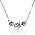 Three-Stone Moissanite Station Necklace in Platinum-Plated S925 Sterling Silver on clean white background