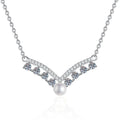 Moissanite Pearl Pendant Necklace with Cubic Zirconia in White Gold-Plated S925 Sterling Silver on clean white background showing the elongated pearl pendant with moissanite and cubic zirconia accents