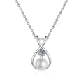 Moissanite Pearl Pendant Necklace in White Gold-Plated S925 Sterling Silver on clean white background showing the pearl pendant with a round moissanite accent