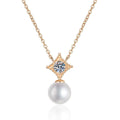 Starburst Moissanite Freshwater Pearl Pendant Necklace in White Gold-Plated S925 Sterling Silver on clean white background showing the starburst bail pendant with a freshwater pearl drop