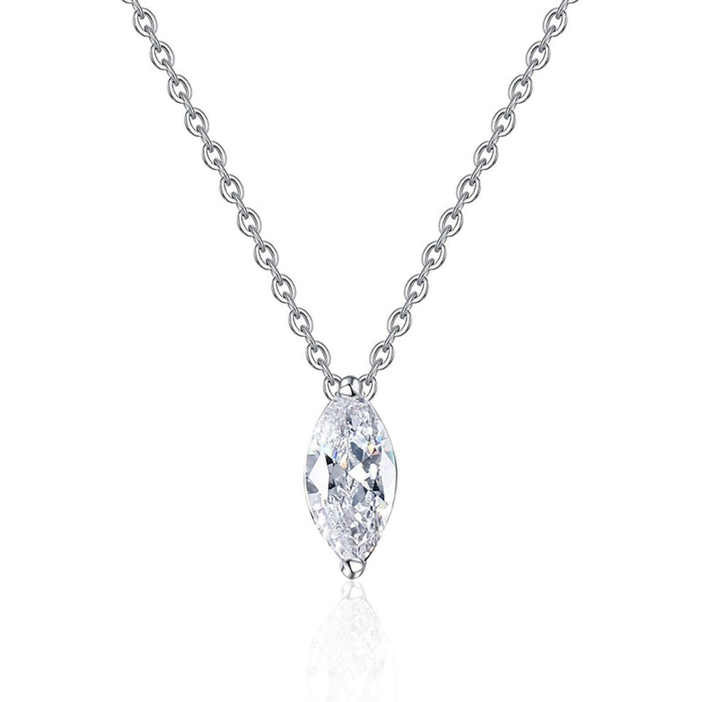 Marquise Moissanite Pendant Necklace in Platinum-Plated S925 Sterling Silver on clean white background