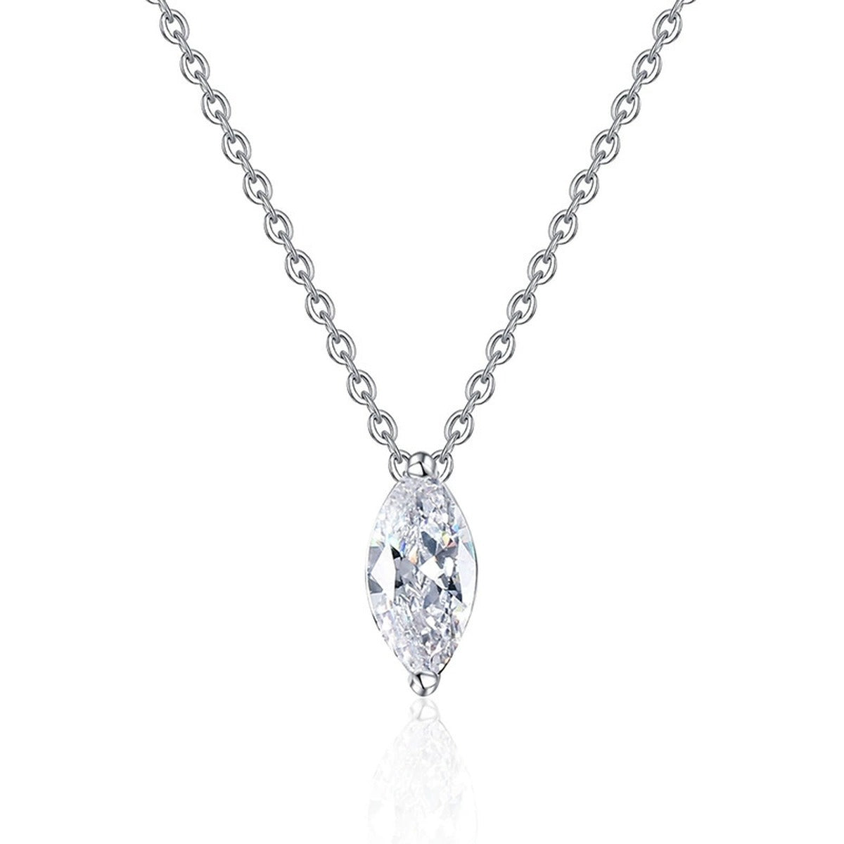 Marquise Moissanite Pendant Necklace in Platinum-Plated S925 Sterling Silver on clean white background