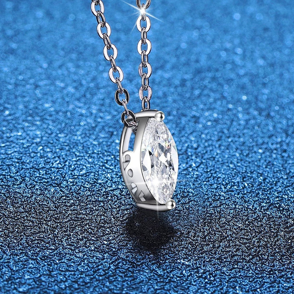 Marquise Moissanite Pendant Necklace in Platinum-Plated S925 Sterling Silver blue background product view