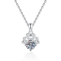 Floral Halo Moissanite Pendant Necklace in Platinum-Plated S925 Sterling Silver on clean white background