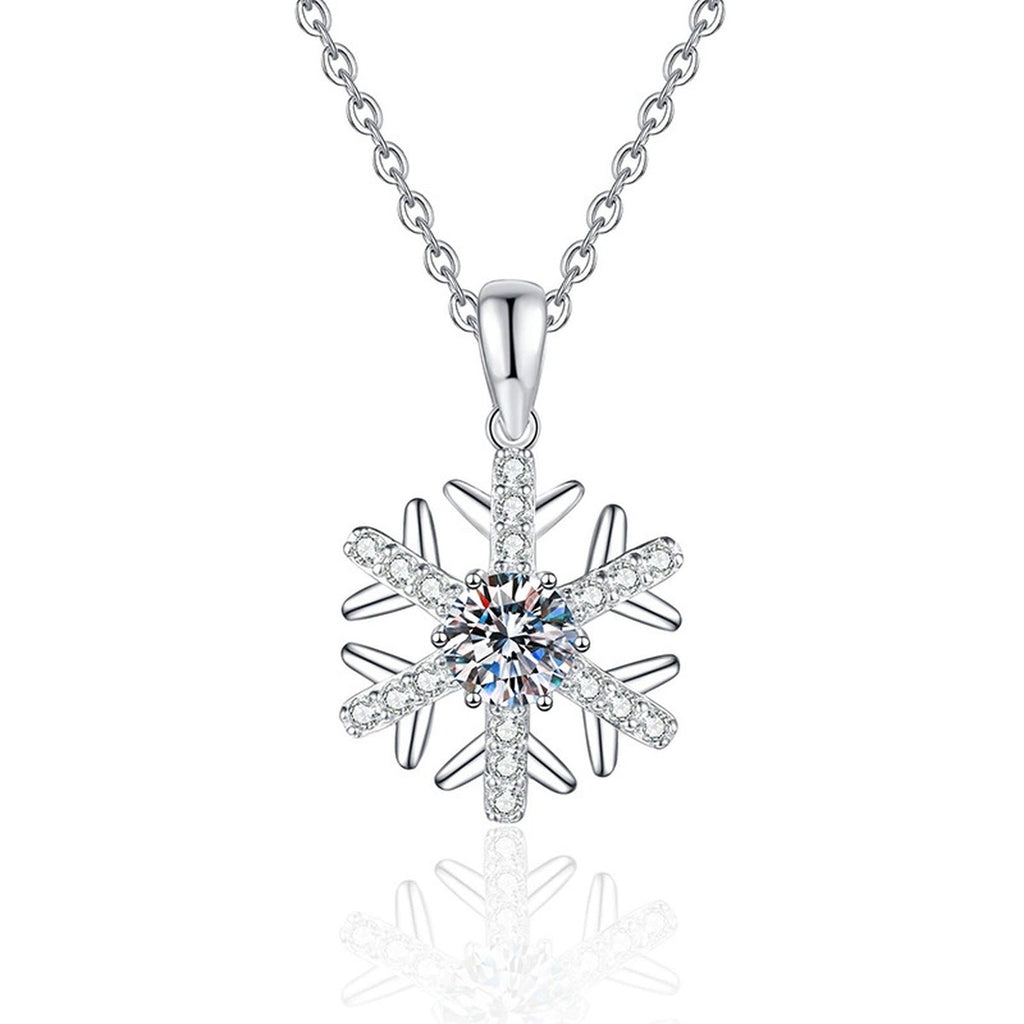 Starburst Moissanite Pendant Necklace in Platinum-Plated S925 Sterling Silver on clean white background