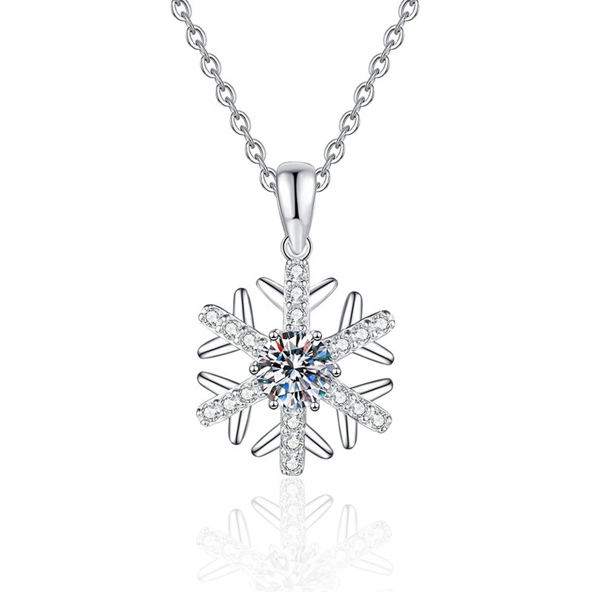 Starburst Moissanite Pendant Necklace in Platinum-Plated S925 Sterling Silver on clean white background