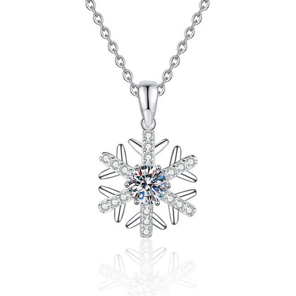 Starburst Moissanite Pendant Necklace in Platinum-Plated S925 Sterling Silver on clean white background