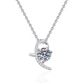 Crescent Moon Moissanite Pendant Necklace in Platinum-Plated S925 Sterling Silver on clean white background