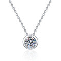 Round Solitaire Moissanite Pendant Necklace in Platinum-Plated S925 Sterling Silver on clean white background