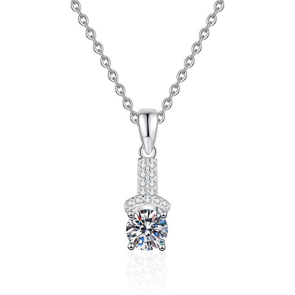 Pave Bar Moissanite Pendant Necklace in Platinum-Plated S925 Sterling Silver on clean white background