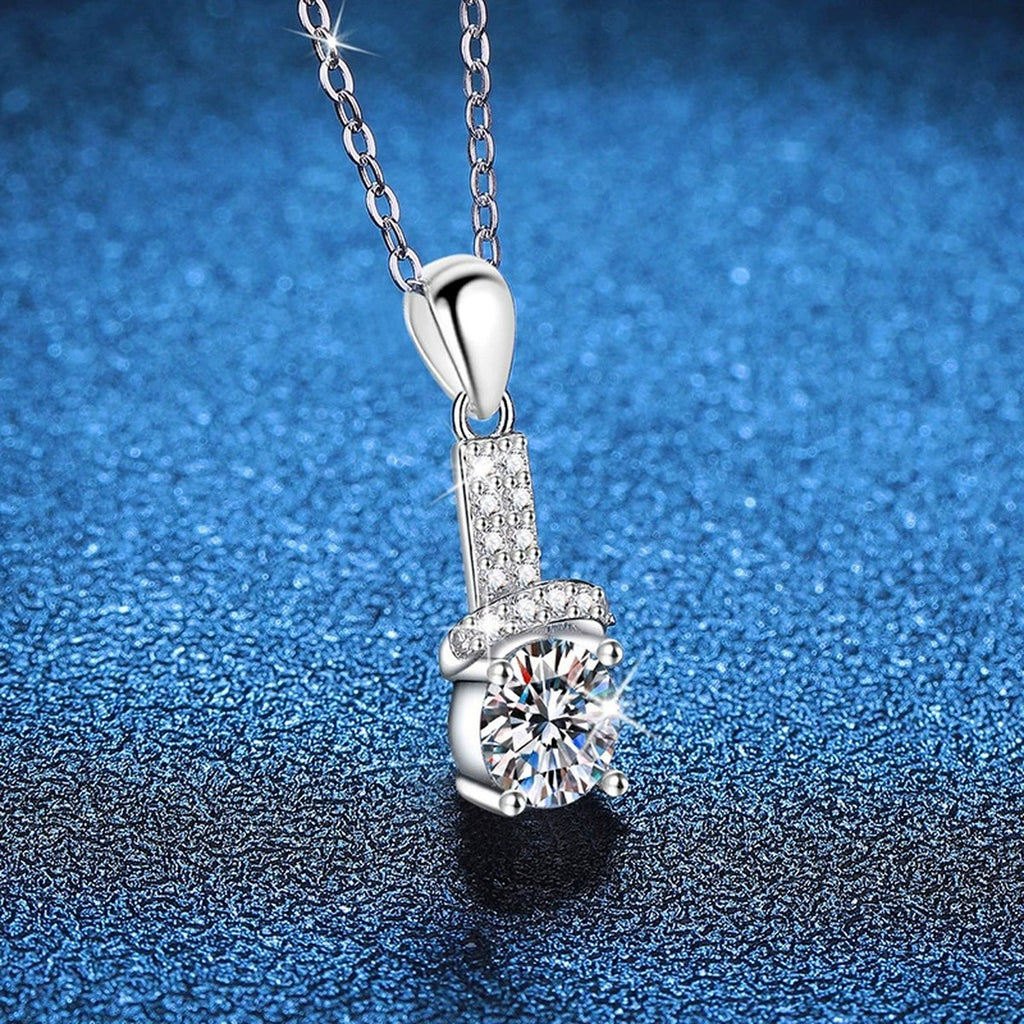 Pave Bar Moissanite Pendant Necklace in Platinum-Plated S925 Sterling Silver blue background product view