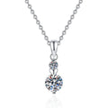 Two-Stone Drop Moissanite Pendant Necklace in Platinum-Plated S925 Sterling Silver on clean white background