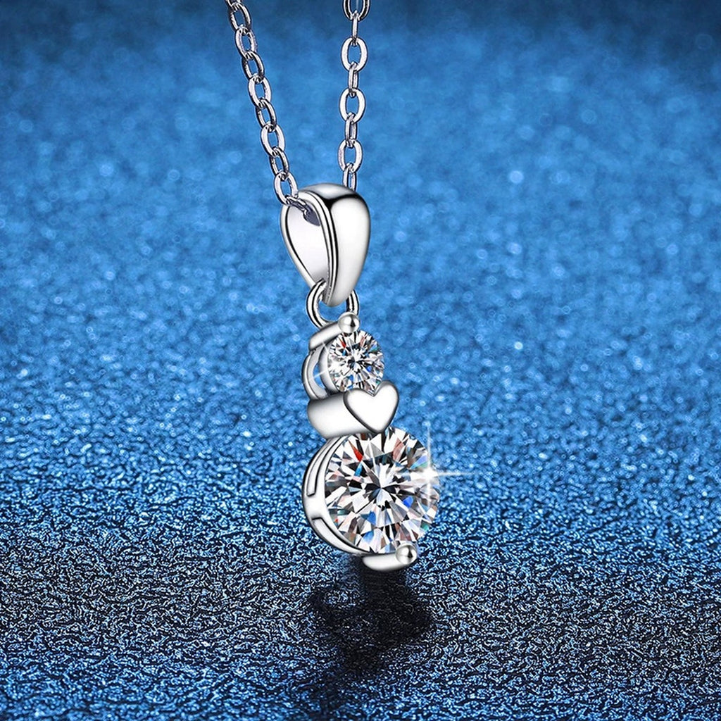 Two-Stone Drop Moissanite Pendant Necklace in Platinum-Plated S925 Sterling Silver blue background product view