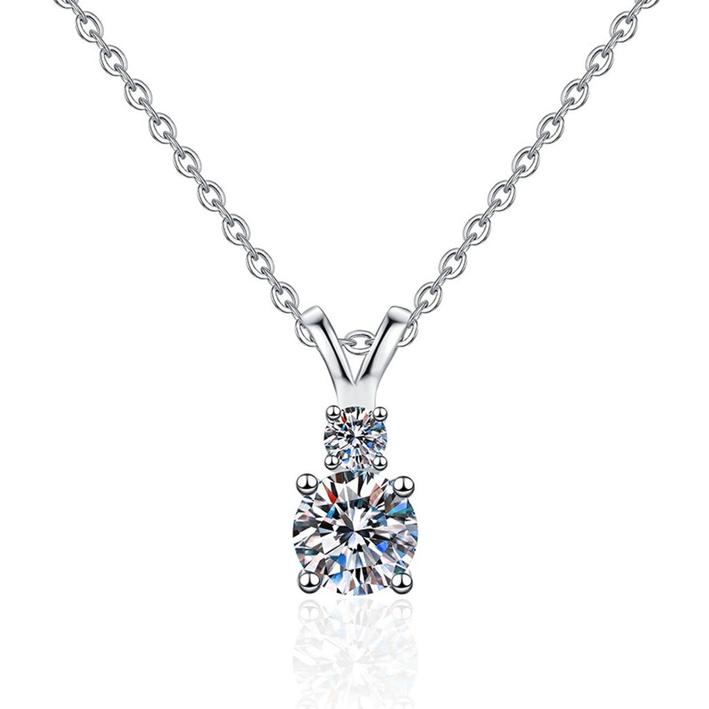 Graduated Drop Moissanite Pendant Necklace in Platinum-Plated S925 Sterling Silver on clean white background
