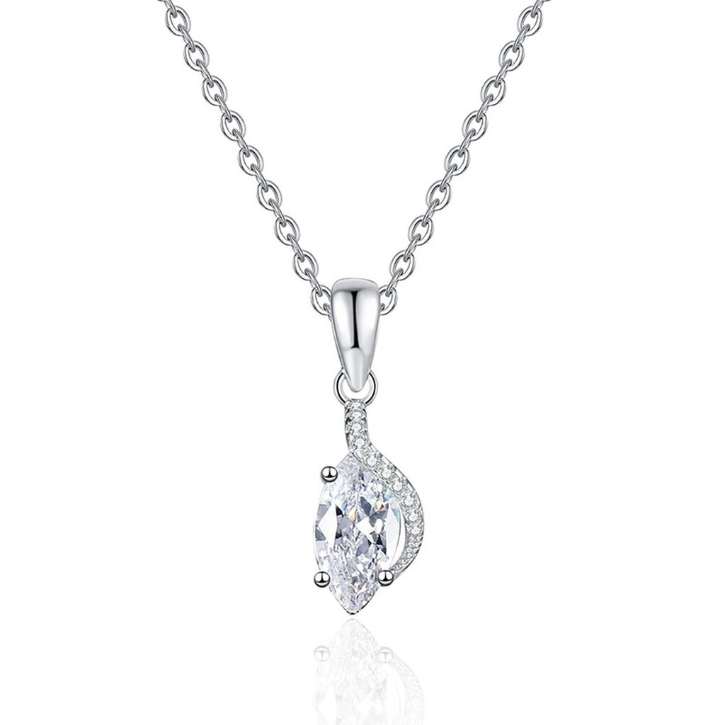 Marquise Teardrop Moissanite Pendant Necklace in Platinum-Plated S925 Sterling Silver on clean white background
