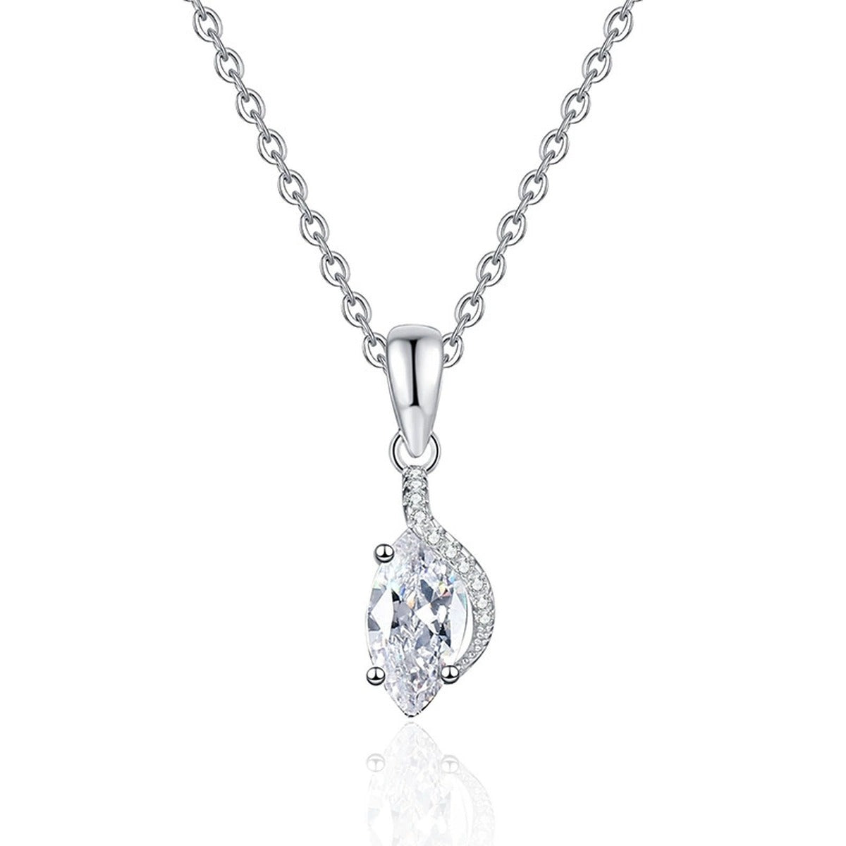 Marquise Teardrop Moissanite Pendant Necklace in Platinum-Plated S925 Sterling Silver on clean white background