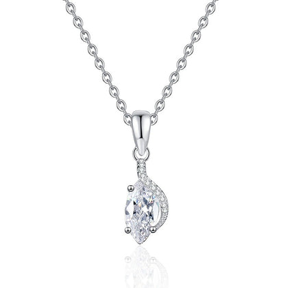 Marquise Teardrop Moissanite Pendant Necklace in Platinum-Plated S925 Sterling Silver on clean white background