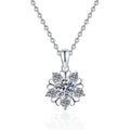 Floral Starburst Moissanite Pendant Necklace in Platinum-Plated S925 Sterling Silver on clean white background