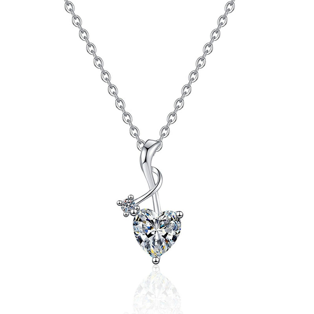 Heart Twist Moissanite Pendant Necklace in Platinum-Plated S925 Sterling Silver on clean white background