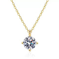 Round Solitaire Moissanite Pendant Necklace in Gold-Plated S925 Sterling Silver on clean white background