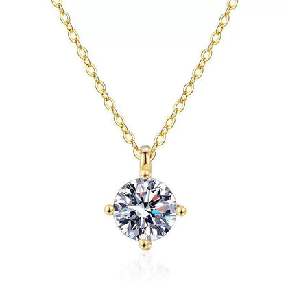 Round Solitaire Moissanite Pendant Necklace in Gold-Plated S925 Sterling Silver on clean white background